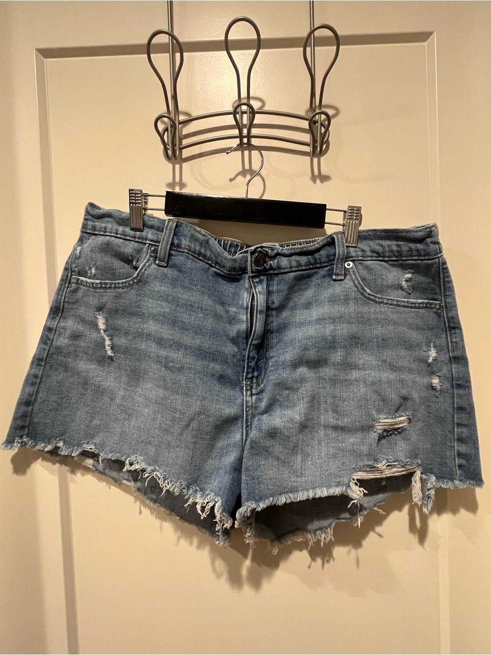 Distressed Denim Women's Shorts - Light Blue